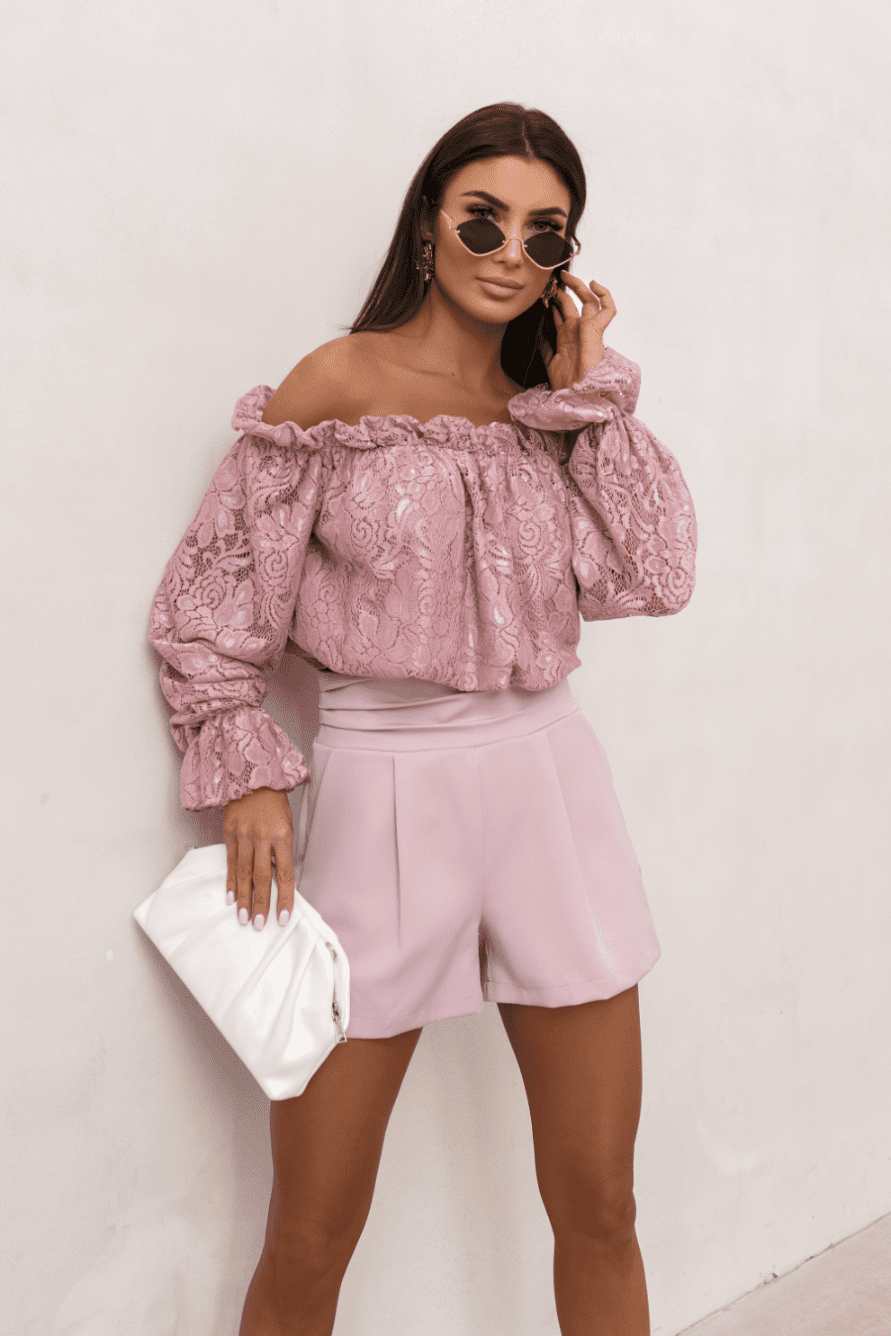 Γυναικεία Μπλούζα Mia Dusty Rose με Ισπανική Λαιμόκοψη & Δαντέλα - Image 2