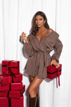 Γυναικεία Ολόσωμη Γυαλιστερή Φόρμα Glow Σκούρο μπεζ