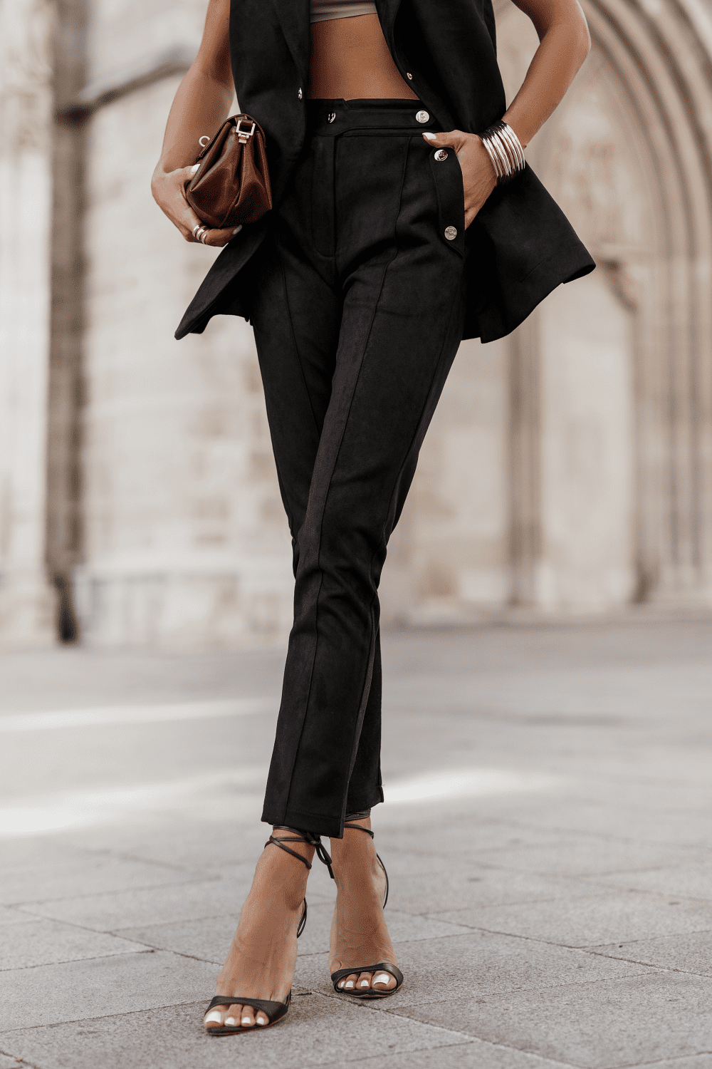 Γυναικείο Μαύρο Παντελόνι Kiara Οικολογικό Σουέτ Μαύρο