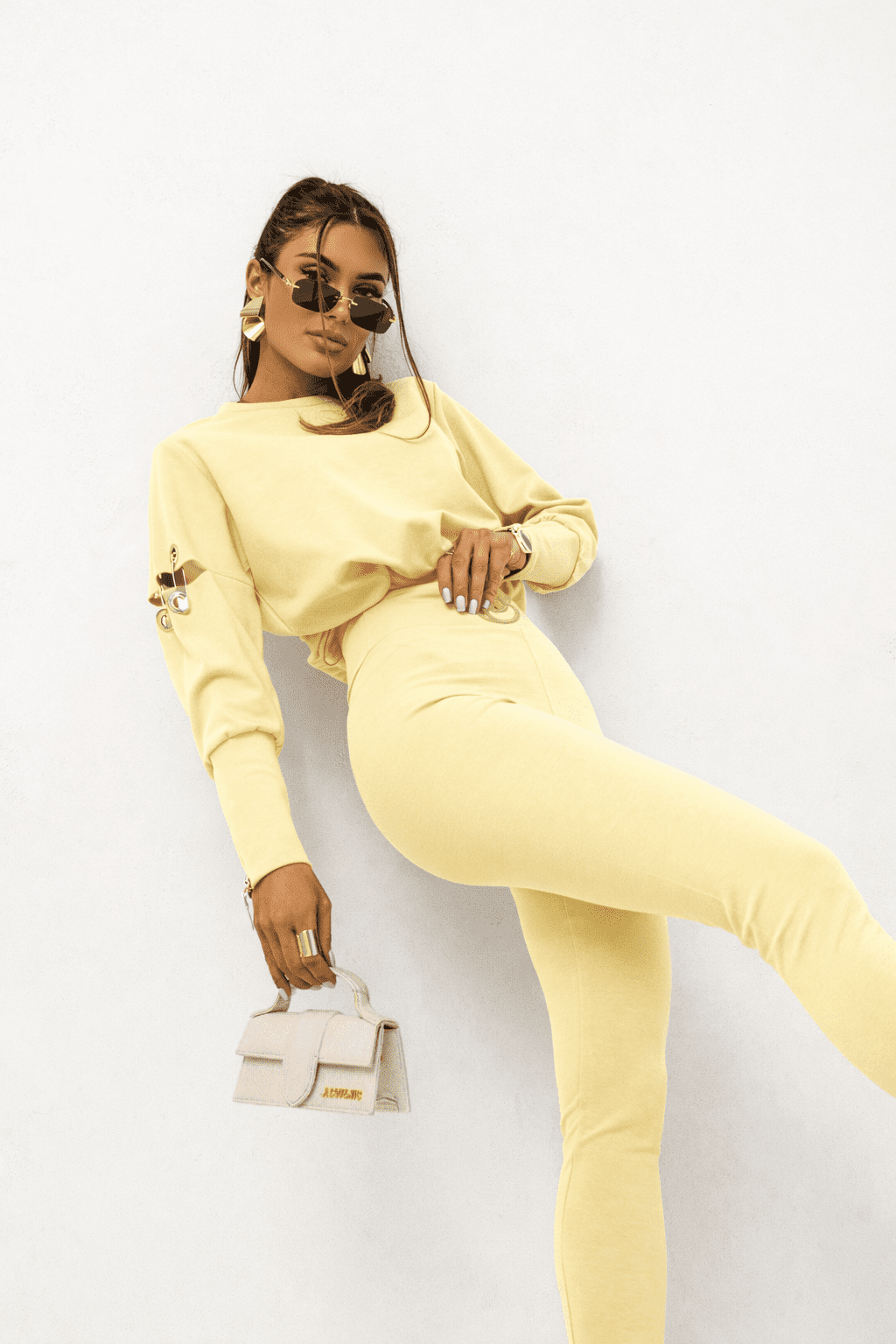 Γυναικείο Premium Σετ με Διακοσμητικές Παραμάνες & Κολάν Κίτρινο